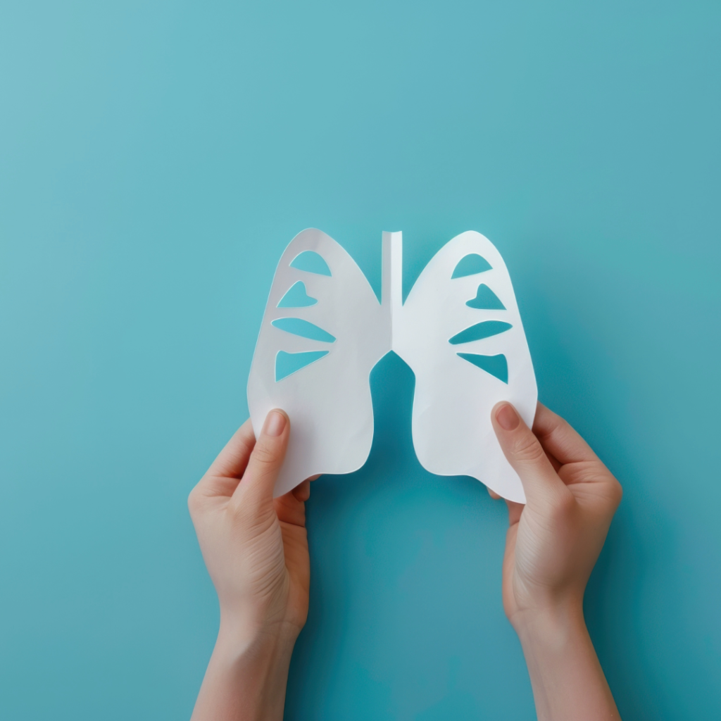 Hands gently holding a cutout of lungs, symbolizing healing and breathwork in Somatic Therapy