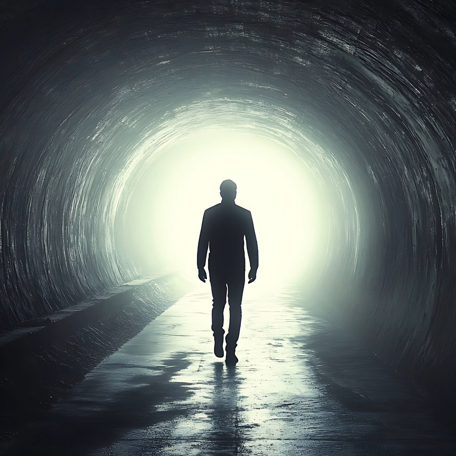 Divine Timing: The Journey Through Darkness to Healing Light - Somatic Therapy Ireland - Somatic Therapy Ireland Man walking through dark tunnel toward light divine timing healing journey