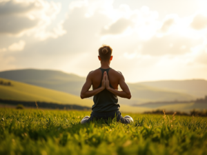 Person practicing somatic healing techniques for freeze trauma response in peaceful Irish countryside setting